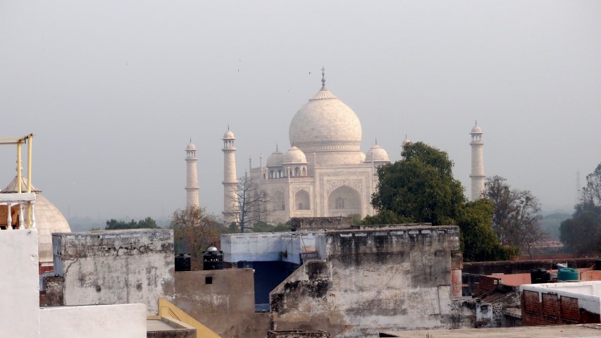 View on Taj Mahal from the rooftop of our hotel